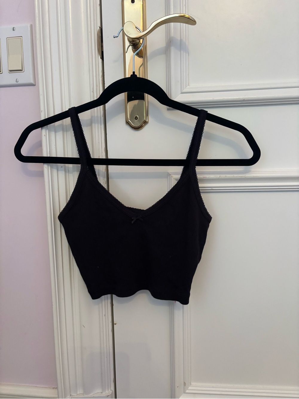 Sunday Best Black Ribbed Tank Top with Bow Trim